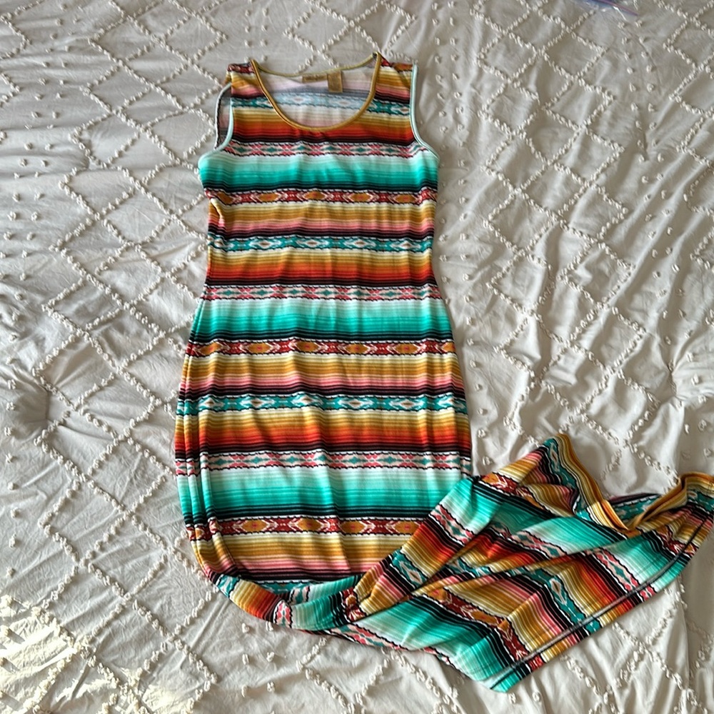 Wrangler Striped Maxi Dress in Turquoise, Yellow & Red